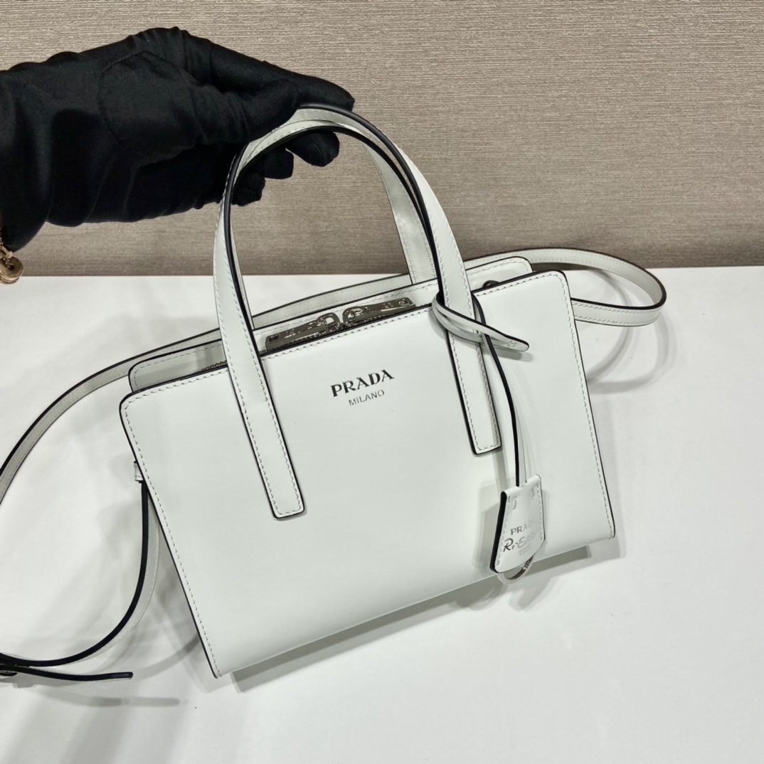 Prada Mini Re Edition 1995 Brushed Leather Handbag Bag White 1BA357